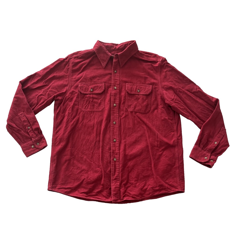 Eddie Bauer Men's Size L Red Flannel Long Sleeve‎ Shirt Button Pocket Heavy